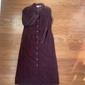 VTG LL Bean Maxi Dress Sz 8 Burgundy Corduroy Cottage Core Modest With Pockets